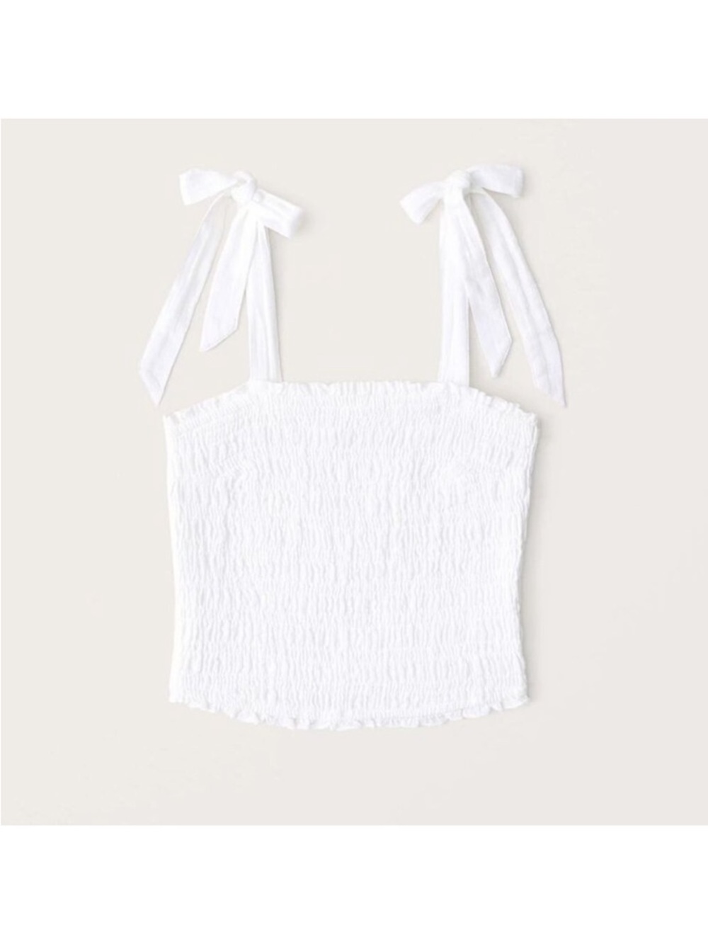 Abercrombie & Fitch White Smocked Tie-Strap Crop Camisole